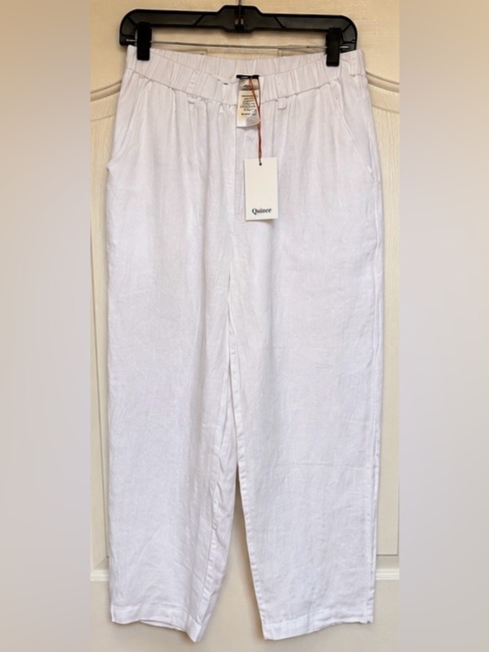 NWT Quince 100% European Linen Ankle Pants White Elastic Waist Pull On S